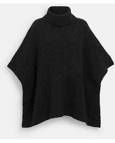 COACH Signature Knit Poncho in Black