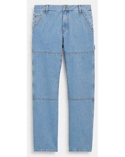 COACH Relaxed Straight Fit Denim Carpenter Pants - Blue