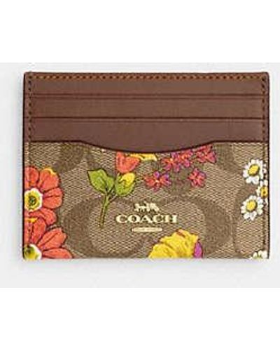 COACH Slim Id Card Case In Signature Canvas With Floral Print - Black