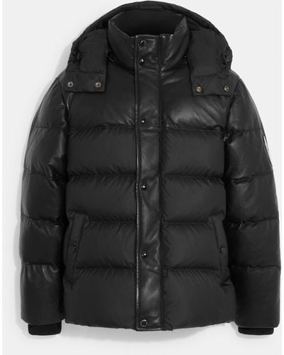 COACH Leather Puffer Down Jacket - Black
