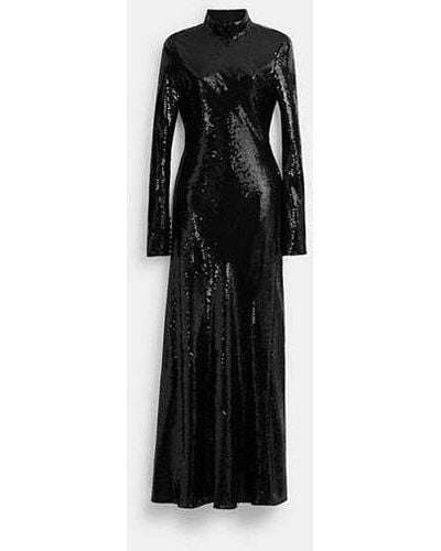 COACH High Neck Sequin Dress - Black