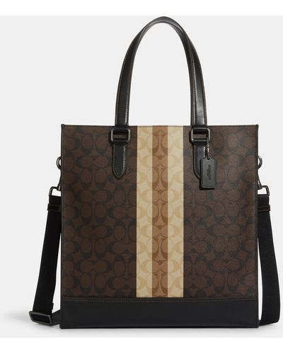 COACH Graham Structured Tote In Blocked Signature Canvas With Varsity Stripe - Black