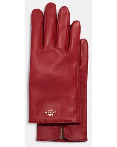 COACH Coach Plaque Leather Tech Gloves - Red