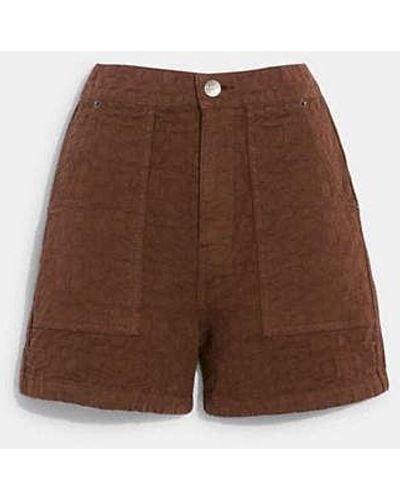 COACH Signature Jacquard Denim Shorts - Brown