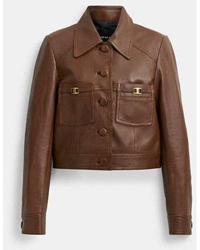 COACH Shrunken Leather Jacket - Brown