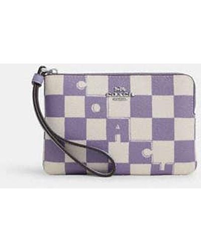 COACH Corner Zip Wristlet With Checkerboard Print - Purple
