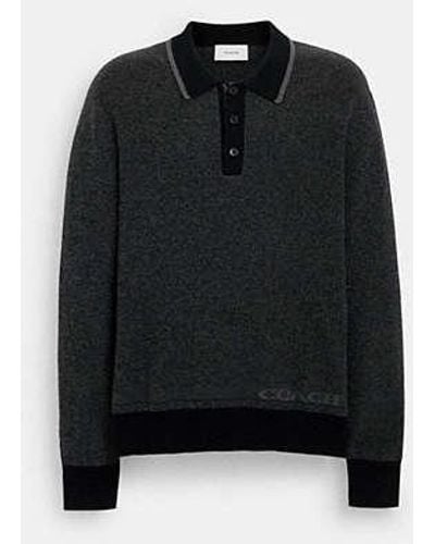 COACH Knit Long Sleeve Polo - Black
