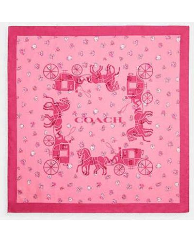 COACH Horse And Carriage Tea Rose Print Silk Bandana - Pink
