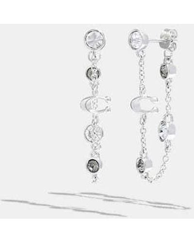COACH Signature Crystal Chain Earrings - White