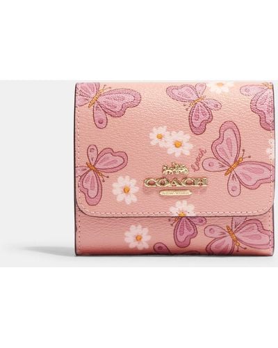COACH Small Trifold Wallet With Lovely Butterfly Print - Pink