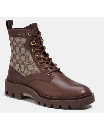 COACH Citysole Lace Up Boot In Signature Jacquard - Brown