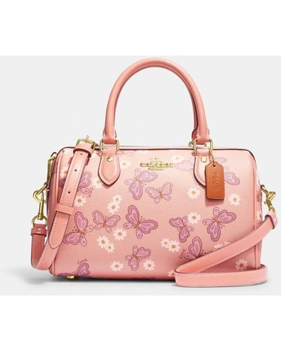 COACH Rowan Satchel With Lovely Butterfly Print - Pink
