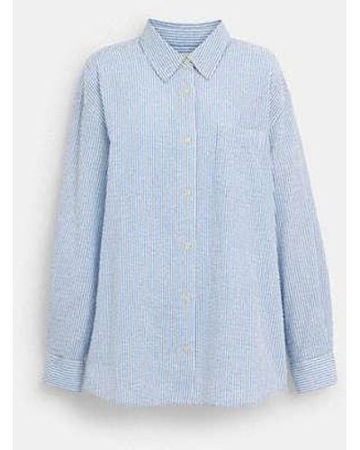 COACH Striped Seersucker Button Down Shirt - Blue