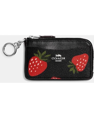 COACH Multifunction Card Case With Wild Strawberry Print - Black