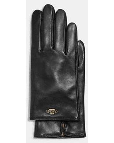 COACH Coach Plaque Leather Tech Gloves - Black