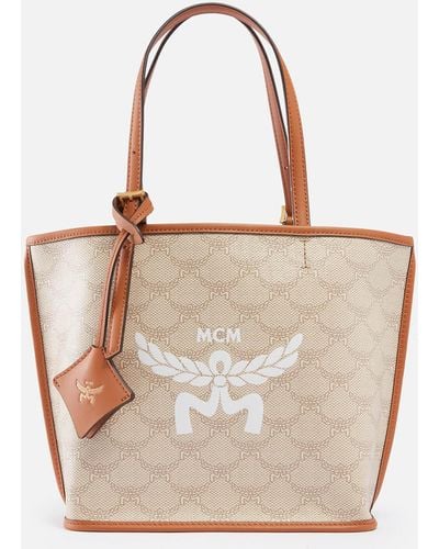MCM Lauretos Coated-canvas And Leather Tote Bag - Natural
