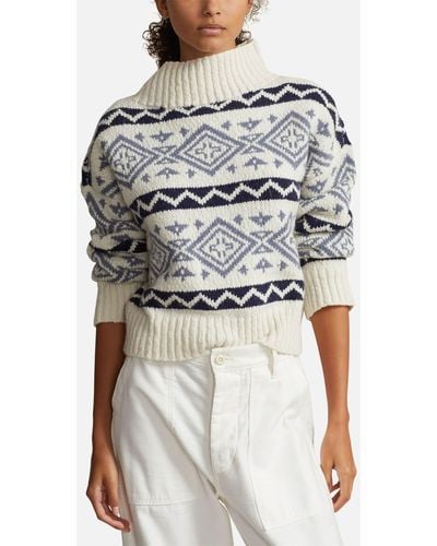 Ralph Lauren Polo Wool Blend Geometric Motif Sweater - Gray