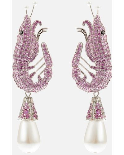 Shrimps Silver-tone And Crystal Earrings - Pink