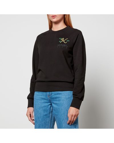 KENZO Logo-embroidered Loopback Cotton-jersey Sweatshirt - Black