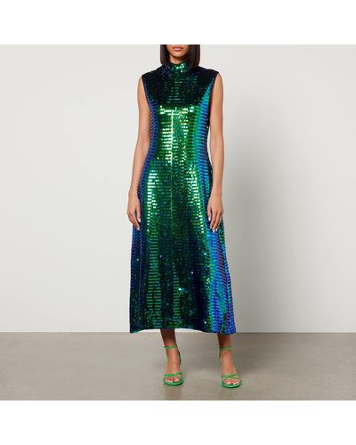 Stine Goya Nixa Sequined Midi Dress - Green