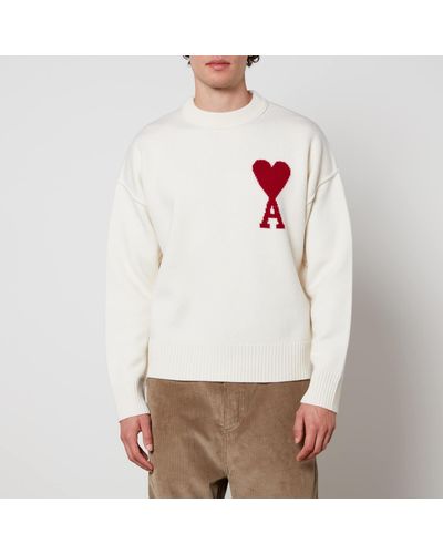 Ami Paris De Coeur Logo-intarsia Wool Sweatshirt - White