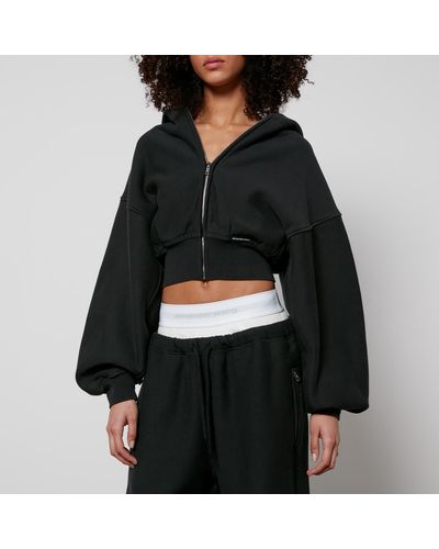 Alexander Wang Cropped Zipped Cotton-jersey Hoodie - Black