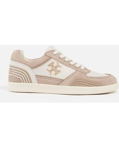 Tory Burch Clover Leather And Suede Sneakers - Natural