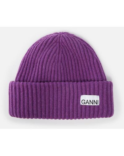 Ganni Structured Rib-knit Beanie - Purple