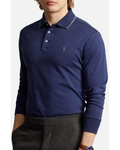 Polo Ralph Lauren Cotton-Jersey Long Sleeved Polo Shirt - Blue
