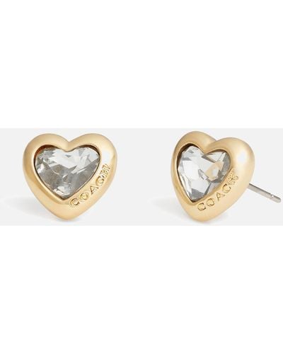 COACH Stone Heart Stud Earrings - Metallic