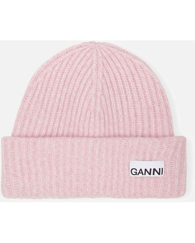 Ganni Ribbed Wool Beanie - Pink