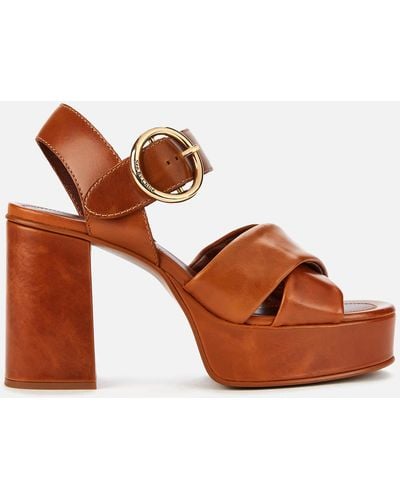 See By Chloé Lyna Leather Platform Heeled Sandals - Brown
