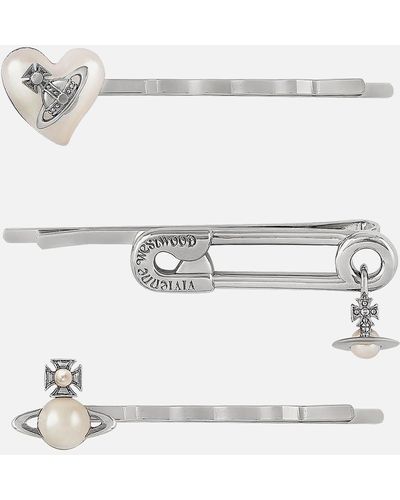 Vivienne Westwood Tilde Three-pack Silver-tone Hair Clips - White