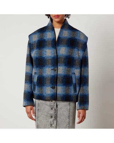 Isabel Marant Drogo Cropped Checked Flannel Jacket - Blue