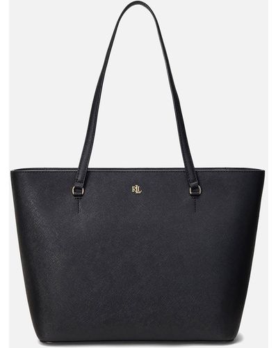 Lauren by Ralph Lauren Karly Medium Leather Shopper Tote Bag - Black