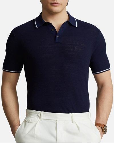 Polo Ralph Lauren Cotton Linen Polo Collar Top - Blue