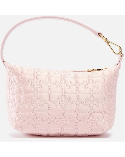 Ganni Butterfly Small Quilted Satin Pouch Bag - Pink
