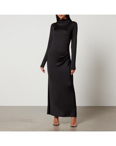 GOOD AMERICAN Shine Rib-Knit Midi Dress - Black