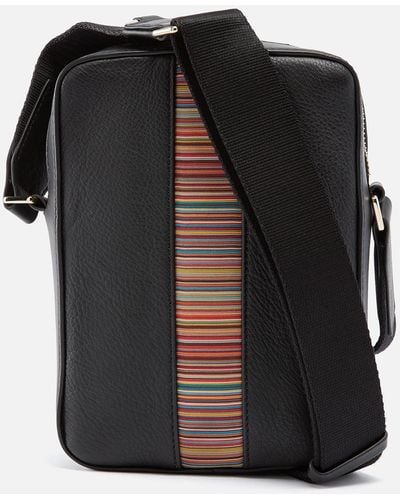 Paul Smith Stripe Leather Messenger Bag - Black