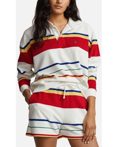 Polo Ralph Lauren Stripe Flannel Rugby Sweatshirt - Red