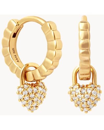 Astrid & Miyu Crystal-embellished Gold-tone Heart Huggies - Metallic