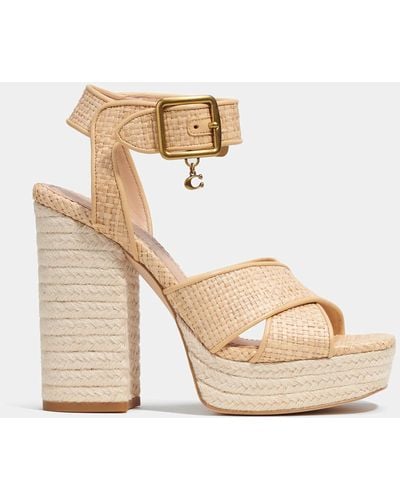 COACH Nelly Raffia Platform Sandals - Metallic