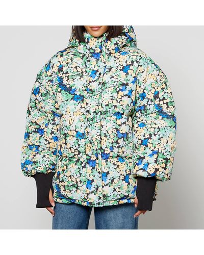 Stine Goya Elaina Floral-print Recycled Shell Puffer Jacket - Blue