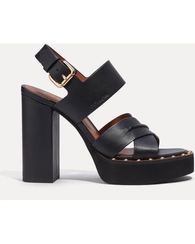 COACH Callie Leather Heeled Platform Sandals - Black