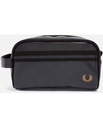 Fred Perry Faux Leather And Canvas Wash Bag - Black