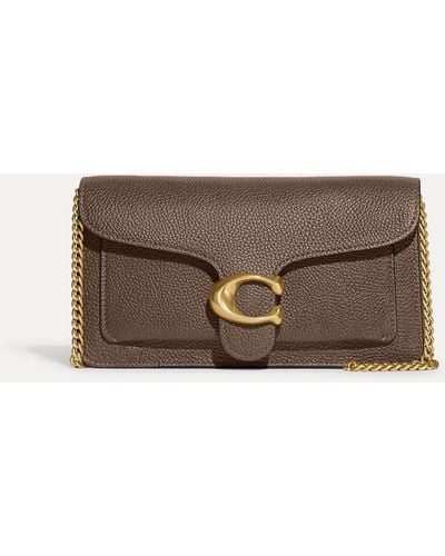 COACH Tabby Chain Leather Clutch Bag - Brown