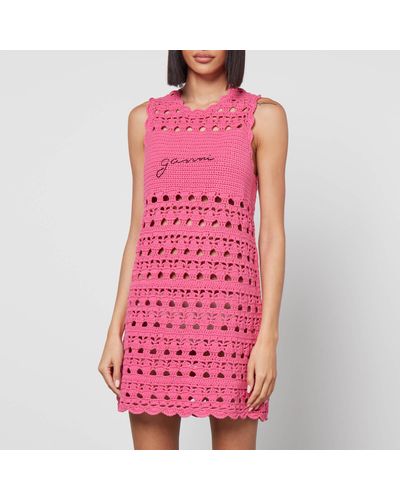 Ganni Organic-cotton Crochet Vest Dress - Pink