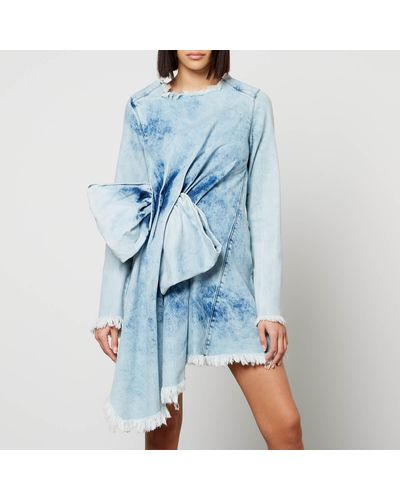 Marques'Almeida Janis Bow-detailed Denim Mini Dress - Blue