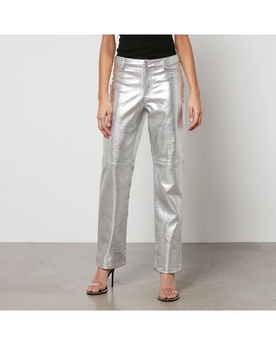 Jakke Cindy Metallic Faux Leather Straight-Leg Trousers - Grey