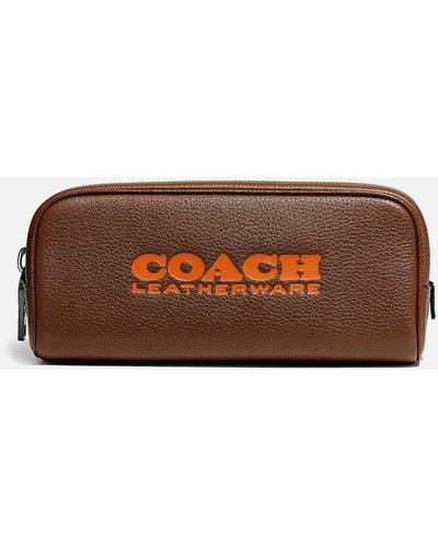COACH Travel Kit 21 Pebble Leather Wash Bag - Brown
